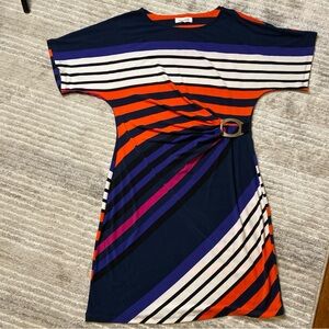 Calvin Klein Navy and Red Asymmetrical Dress size Small